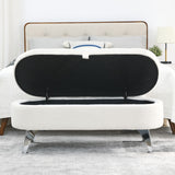 Hearth and Haven Welike Length 45.5 Inches Storage Ottoman Bench Upholstered Fabric Storage Bench End Of Bed Stool with Safety Hinge For Bedroom, Living Room, Entryway, Teddy White W834105751