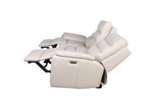 English Elm Steve Silver - Modern Dual-Power Reclining Sofa Ivory with Top-Grain Leather, USB Ports, Channel Back, Power Headrests B081109568