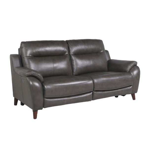 English Elm Steve Silver - Luxurious Top Grain Leather Reclining Sofa with Power Headrest & Footrest, Nailhead Trim, 85" L Charcoal grey B081109518