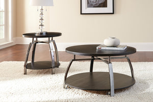 English Elm Steve Silver - Elegant Table Collection - Soft Round Shapes, Silvershield Laminate Tops - Black Nickel Base, Aggressive Profile - Cocktail Table With Casters"