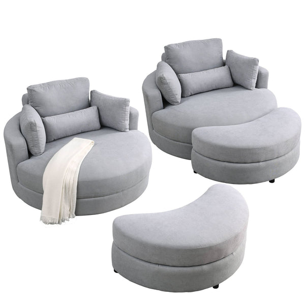 English Elm Welike Swivel Accent Barrel Modern Linen Sofa Lounge Club Round Chair with Storage Ottoman Cozy Plush Comfort and Durable Frame LIGHT GREY W834S00048