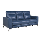 English Elm Steve Silver - Leather Reclining Sofa - Motion Furniture Look Without Compromise - Dual-Power, Ocean Blue Top-Grain Leather