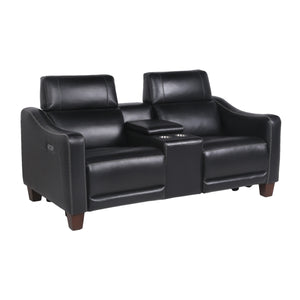 English Elm Steve Silver - Transitional Leather Power Reclining Group with USB, Dual Power Footrests, Cupholders & Articulating Headrests Black B081109532