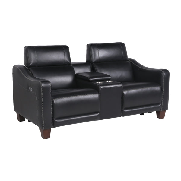 English Elm Steve Silver - Transitional Leather Power Reclining Group with USB, Dual Power Footrests, Cupholders & Articulating Headrests Black B081109532