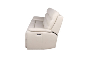 English Elm Steve Silver - Modern Dual-Power Reclining Sofa Ivory with Top-Grain Leather, USB Ports, Channel Back, Power Headrests B081109568