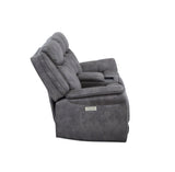 English Elm Steve Silver - Transitional Console Loveseat - Gray Faux-Suede, Power Footrest, Power Headrest - Concealed Cupholders, Built-In Console - Comfortable And Durable Design