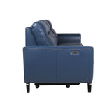 English Elm Steve Silver - Leather Reclining Sofa - Motion Furniture Look Without Compromise - Dual-Power, Ocean Blue Top-Grain Leather