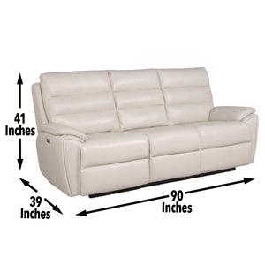English Elm Steve Silver - Modern Dual-Power Reclining Sofa Ivory with Top-Grain Leather, USB Ports, Channel Back, Power Headrests B081109568