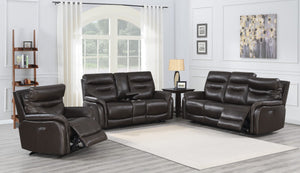 English Elm Steve Silver - Top-Grain Leather Motion Sofa In Coffee - Contemporary Style, Reclining Footrests, Usb Port