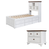 Hearth and Haven Wyatt 2-Piece Captain Bedroom Set with Twin Bed and Nightstand, Trundle, White and Walnut BS205270AAK