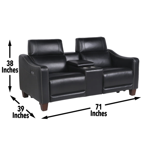 English Elm Steve Silver - Transitional Leather Power Reclining Group with USB, Dual Power Footrests, Cupholders & Articulating Headrests Black B081109532