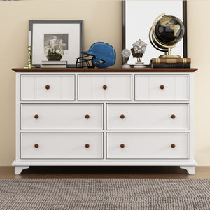 English Elm Wooden Seven-Drawer Dresser White Walnut Finish — Solid Pine Storage Chest for Bedroom & Living Room WF317050AAK