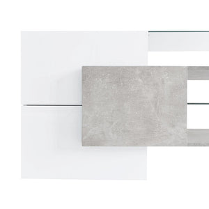 English Elm On-trend Gloss Grey Entertainment Center Led Glass Shelves Modern Living Room Storage SD000016AAE