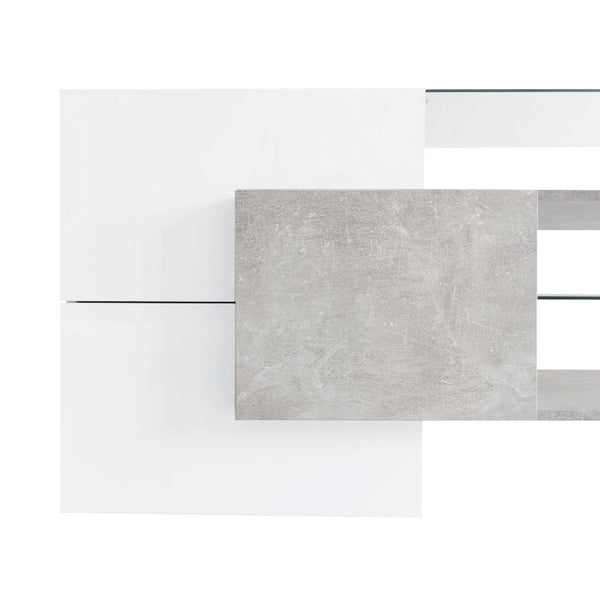 English Elm On-trend Gloss Grey Entertainment Center Led Glass Shelves Modern Living Room Storage SD000016AAE