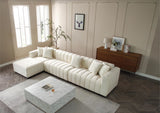 English Elm 139'' Channel Tufted Sofa Velvet Upholstered Left Chaise Modular Sofa Beige