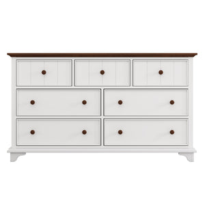 English Elm Wooden Seven-Drawer Dresser White Walnut Finish — Solid Pine Storage Chest for Bedroom & Living Room WF317050AAK