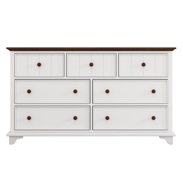 English Elm Wooden Seven-Drawer Dresser White Walnut Finish — Solid Pine Storage Chest for Bedroom & Living Room WF317050AAK