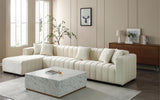 English Elm 139'' Channel Tufted Sofa Velvet Upholstered Left Chaise Modular Sofa Beige