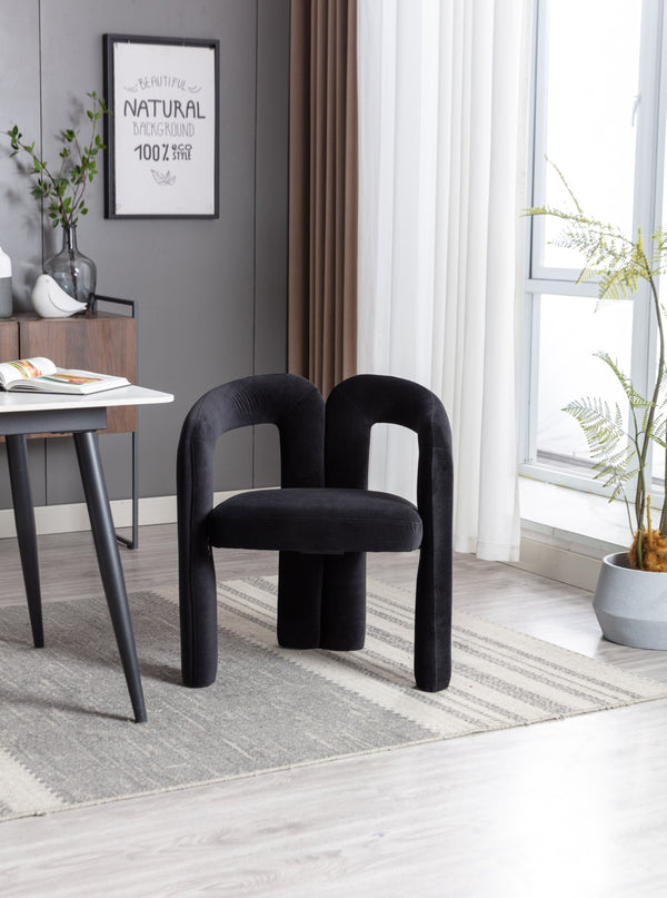 English Elm Contemporary Velvet Upholstered Dining Accent Chair with Curved Back, Steel Frame, Plush Foam Comfort Black W395103721