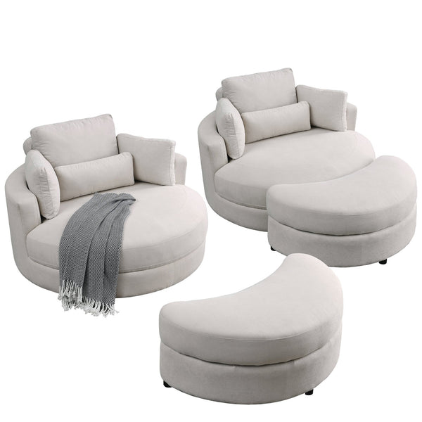 English Elm Welike Swivel Accent Barrel Modern Linen Sofa Lounge Club Round Chair with Storage Ottoman Cozy Plush Comfort and Durable Frame Beige W834S00047