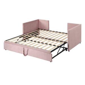 English Elm Twin Upholstered Daybed with Pop-Up Trundle and Slats Kit – Space-Saving Guest Bed with Wheels, Hydraulic Lift, 330lb Capacity Pink SF000005AAH