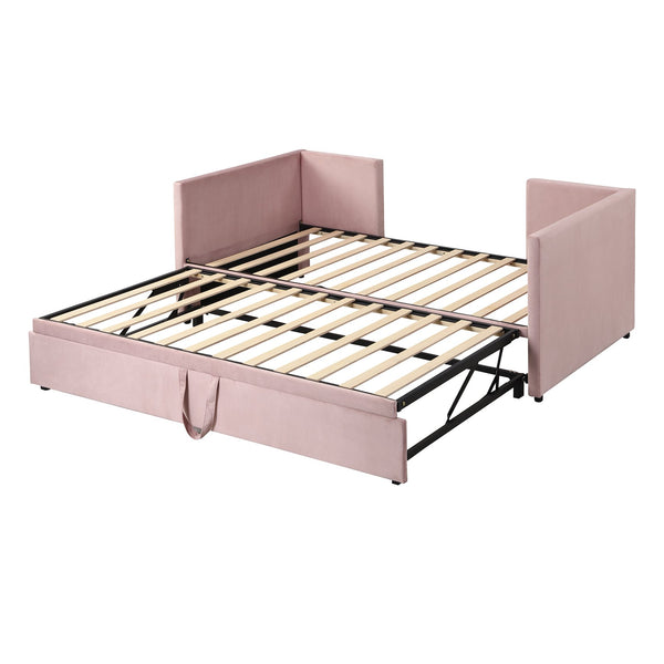 English Elm Twin Upholstered Daybed with Pop-Up Trundle and Slats Kit – Space-Saving Guest Bed with Wheels, Hydraulic Lift, 330lb Capacity Pink SF000005AAH