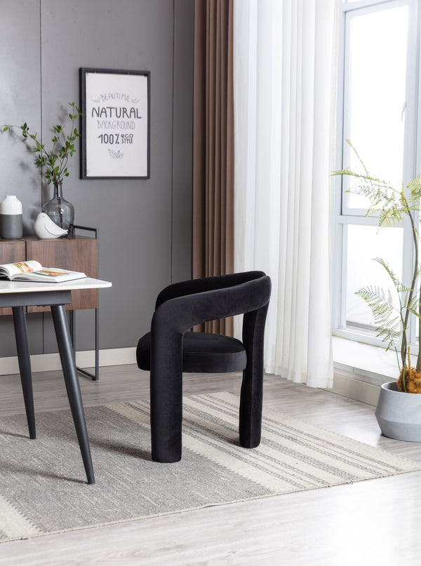 English Elm Contemporary Velvet Upholstered Dining Accent Chair with Curved Back, Steel Frame, Plush Foam Comfort Black W395103721