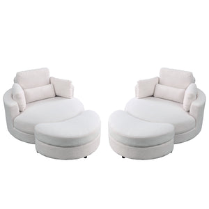 English Elm Welike Swivel Accent Barrel Modern Linen Sofa Lounge Club Round Chair with Storage Ottoman Cozy Plush Comfort and Durable Frame Ivory W834S00046
