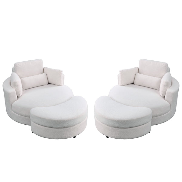 English Elm Welike Swivel Accent Barrel Modern Linen Sofa Lounge Club Round Chair with Storage Ottoman Cozy Plush Comfort and Durable Frame Ivory W834S00046