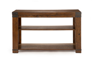 English Elm Steve Silver - Simple Industrial Occasional Collection - Hardwood Solids, Mango Veneers, Medium Cherry Finish - Bottom Shelf, Metal Bracket Accents