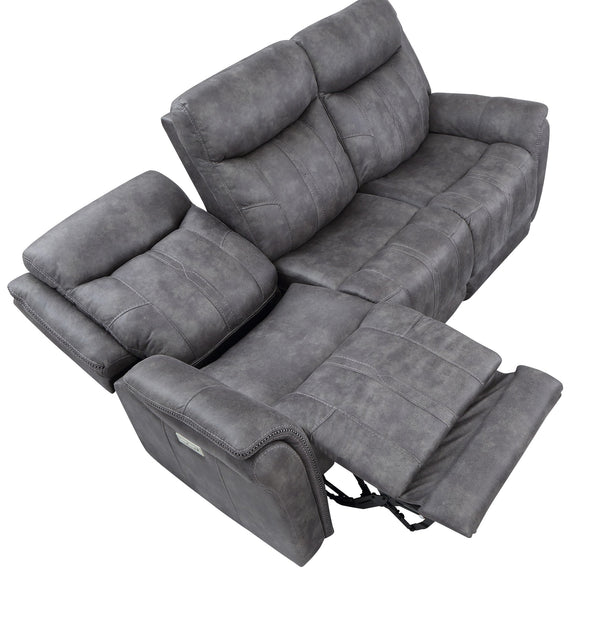 English Elm Steve Silver - Transitional Morrison Power Reclining Sofa in Grey Faux-Suede with USB, Power Headrest & Footrest, Durable Build B081109522