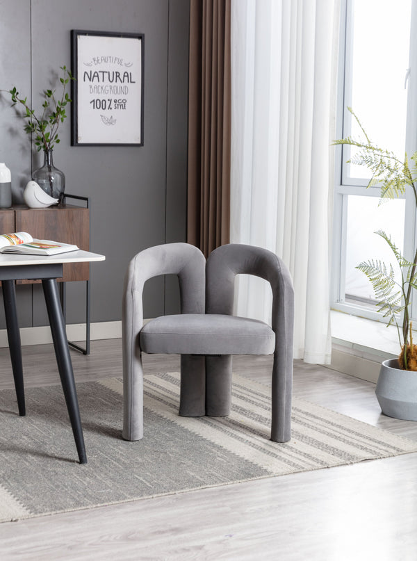 English Elm Contemporary Velvet Upholstered Dining Accent Chair with Curved Back, Steel Frame, Plush Foam Comfort Gray W395103726