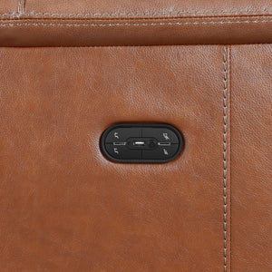 English Elm Steve Silver - Dual-Power Leather Reclining Sofa with Articulating Power Headrests, Padded Armrests, Coach Brown Comfort B081109523