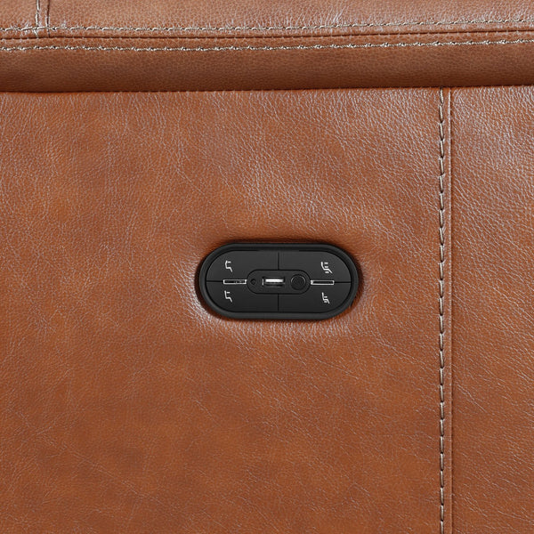 English Elm Steve Silver - Dual-Power Leather Reclining Sofa with Articulating Power Headrests, Padded Armrests, Coach Brown Comfort B081109523