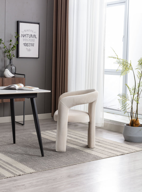 English Elm Contemporary Velvet Upholstered Dining Accent Chair with Curved Back, Steel Frame, Plush Foam Comfort Beige W395103720