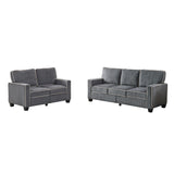 Emma 2-Piece Upholstered Living Room Set with Square Arms and 6 Wood Legs, Dark Grey and Dark Brown