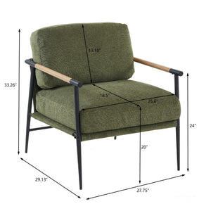 English Elm Leisure Accent Chair Solid Wood Frame Ergonomic Backrest Upholstered Fabric Reading Seat Green W1805106268