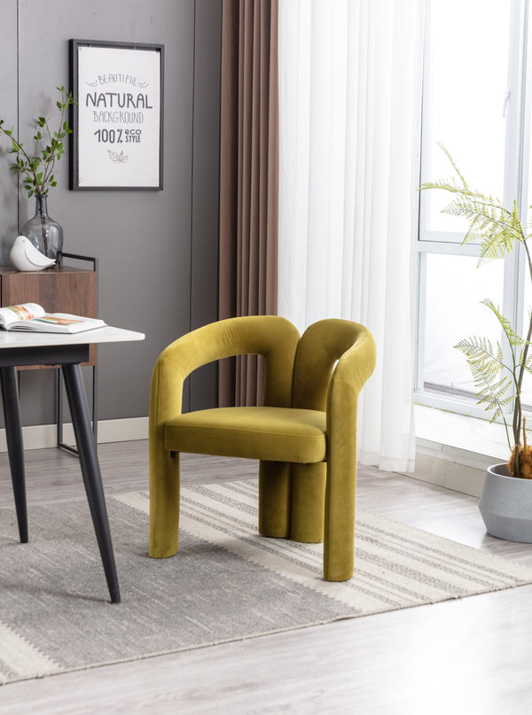 English Elm Contemporary Olive Velvet Dining Chair Set of 2 — Curved Barrel Design, Steel Frame, Plush Comfort W395103724