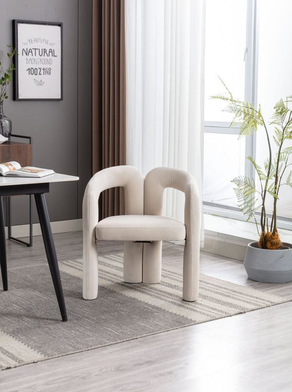 English Elm Contemporary Velvet Upholstered Dining Chair with Steel Frame, Rounded Back Comfort for Home Beige W395103720