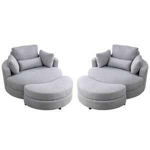 English Elm Welike Swivel Accent Barrel Modern Linen Sofa Lounge Club Round Chair with Storage Ottoman Cozy Plush Comfort and Durable Frame LIGHT GREY W834S00048