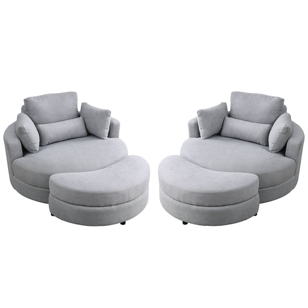 English Elm Welike Swivel Accent Barrel Modern Linen Sofa Lounge Club Round Chair with Storage Ottoman Cozy Plush Comfort and Durable Frame LIGHT GREY W834S00048