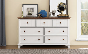 English Elm Wooden Seven-Drawer Dresser White Walnut Finish — Solid Pine Storage Chest for Bedroom & Living Room WF317050AAK