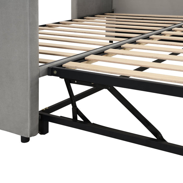 English Elm Twin Upholstered Daybed with Pop-Up Trundle and Slats Kit – Space-Saving Guest Bed with Wheels, Hydraulic Lift, 330lb Capacity Gray SF000005AAE