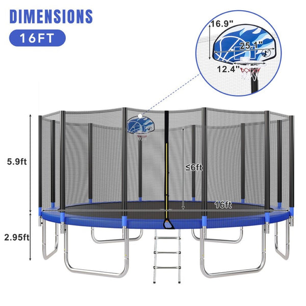 English Elm 16ft Round Backyard Trampoline with Enclosure Net Ladder and Basketball Hoop SC000005AAC