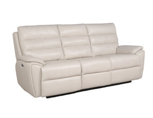 English Elm Steve Silver - Modern Dual-Power Reclining Sofa Ivory with Top-Grain Leather, USB Ports, Channel Back, Power Headrests B081109568