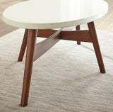 English Elm Steve Silver - Mid-Century Modern Cocktail Table - Natural Cherry Legs, White Silverstone® Tops - Contemporary Simplicity With Classic Design