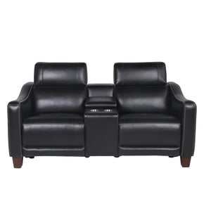 English Elm Steve Silver - Transitional Leather Power Reclining Group with USB, Dual Power Footrests, Cupholders & Articulating Headrests Black B081109532