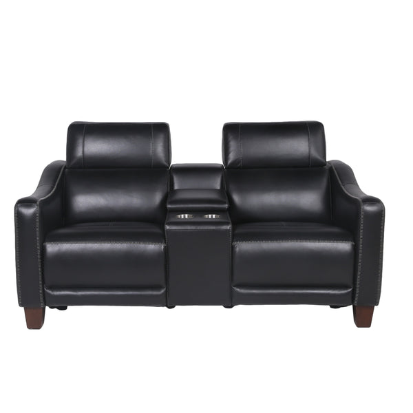 English Elm Steve Silver - Transitional Leather Power Reclining Group with USB, Dual Power Footrests, Cupholders & Articulating Headrests Black B081109532