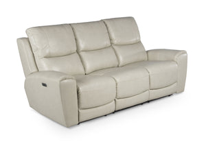 English Elm Steve Silver - Contemporary Leather Collection - Power Leg Rest, Articulating Headrest - Usb Charging, Home Button - Ivory Dual Reclining Sofa, Stylish And Convenient