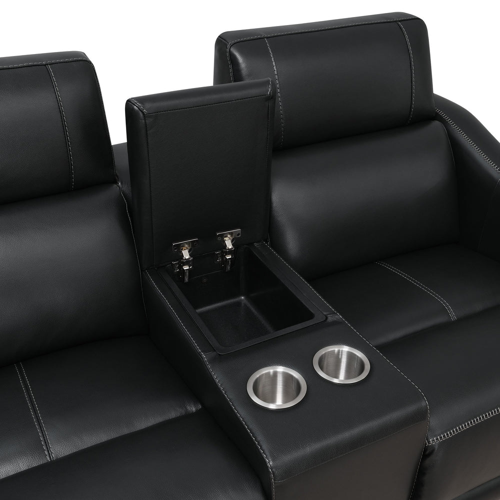 English Elm Steve Silver - Transitional Leather Power Reclining Group with USB, Dual Power Footrests, Cupholders & Articulating Headrests Black B081109532
